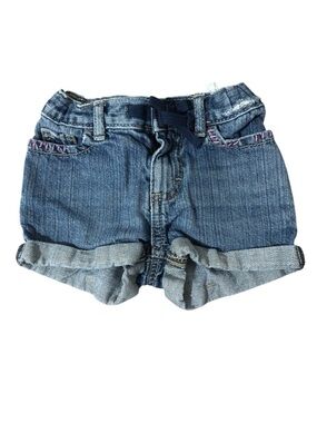 Denim Rolled-Cuff Shorts with Pink Stitch Detail Size 18m